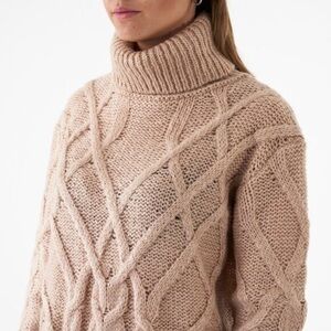 FAVLUX Cable Knit High Neck Sweater Soft Pink Size Medium Women’s